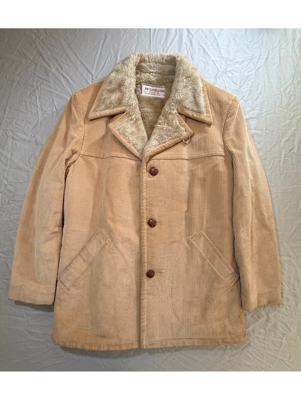 Vintage McGregor Corduroy Ranch Coat Mens 40 Tan Faux Fur Lined Made USA